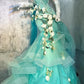 Blue gorgeous exquisite beaded long satin ball gown evening dress party dress nv4377