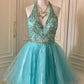 Blue Beaded Short Tulle Princess Homecoming Dress Birthday Party Dress nv4710