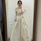 Ivory White Simple Elegant Long Satin Ball Gown Evening Dress Wedding Dress nv4155