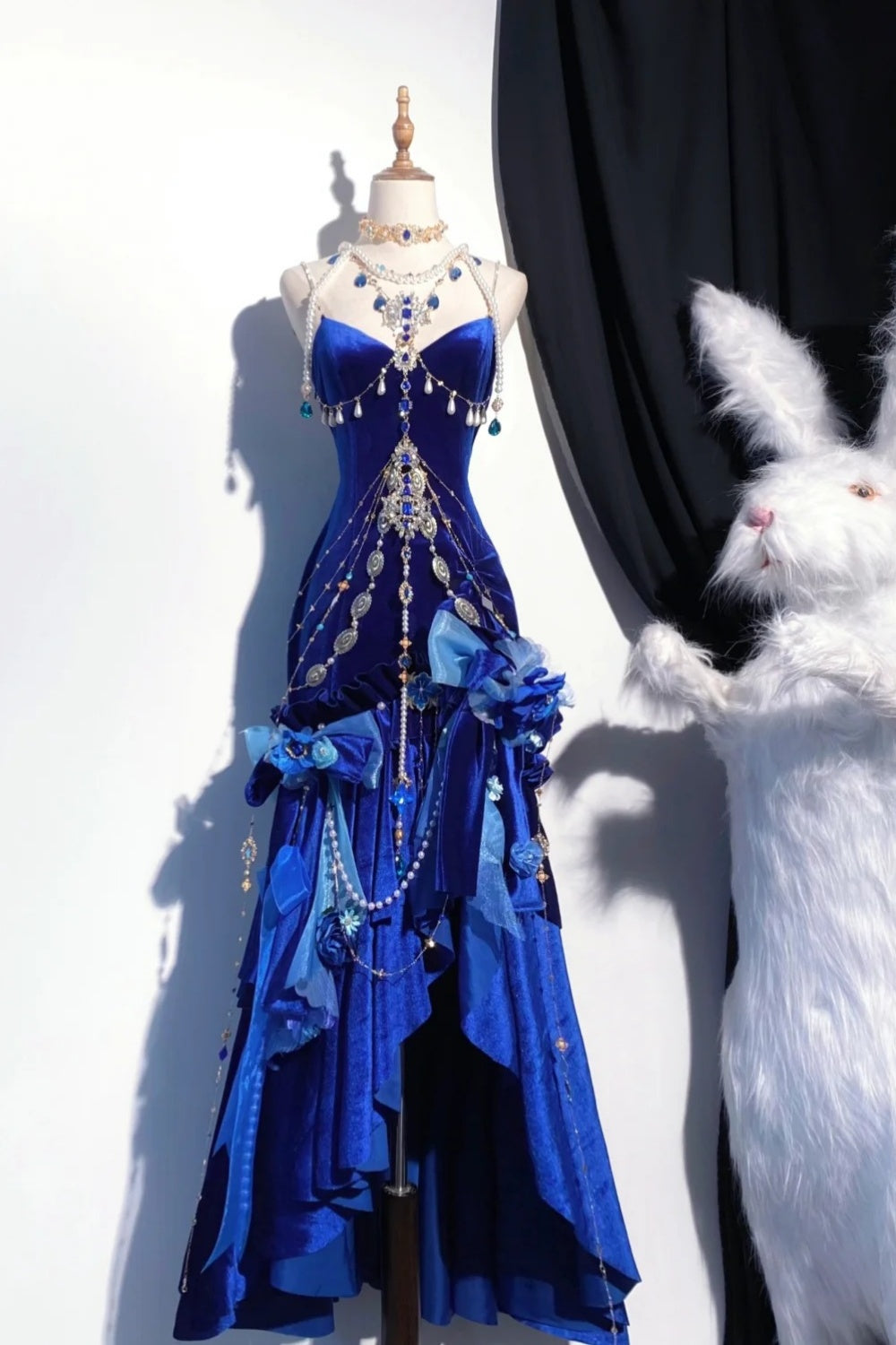 Retro Blue Long Goddess Dress Prom Dress NV6473