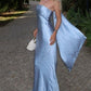 Blue simple fashion satin long prom dress evening gown party dress nv4765