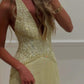Yellow shiny beaded elegant off-shoulder long chiffon prom dress evening gown nv5218