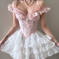 Pink Sweet Fashion Short Lace Homecoming Dress Birthday Party Dress nv4887