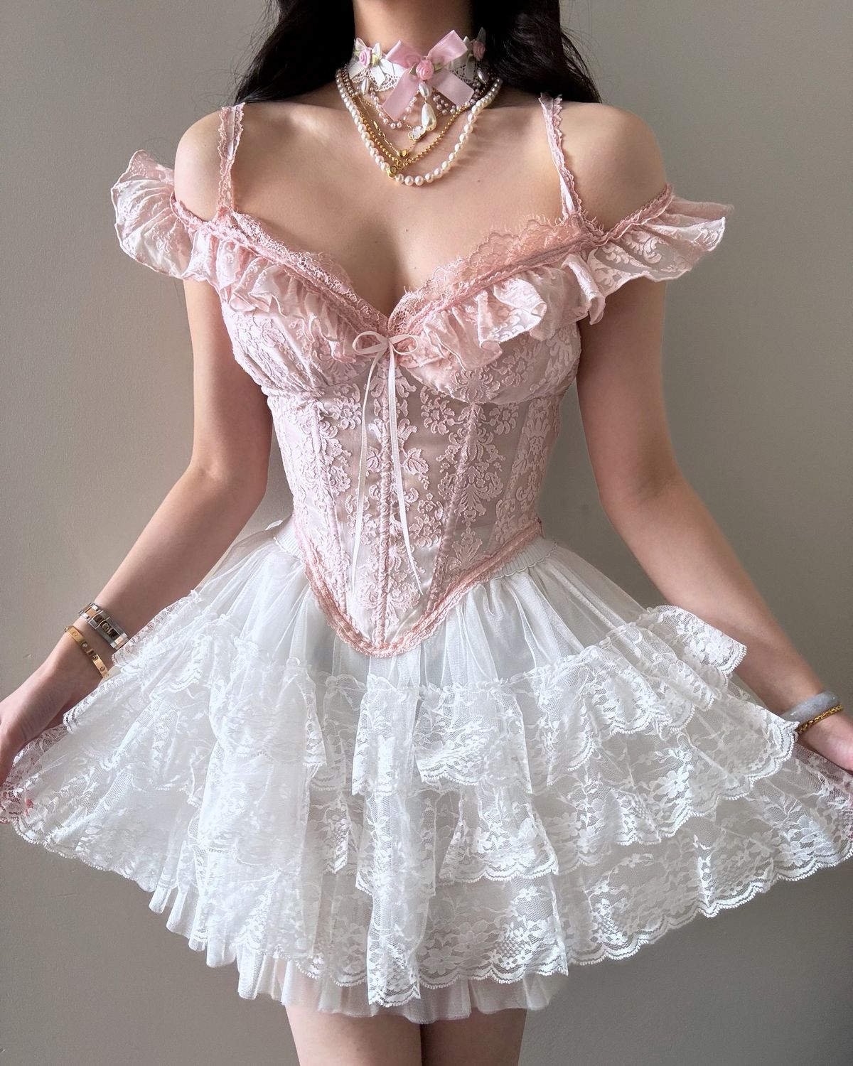 Pink Sweet Fashion Short Lace Homecoming Dress Birthday Party Dress nv4887