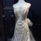 Strapless Silver White Mermaid Gown Hand Beaded Rhinestone Tiered Petal Glitter Tulle Prom Dress  NV7027