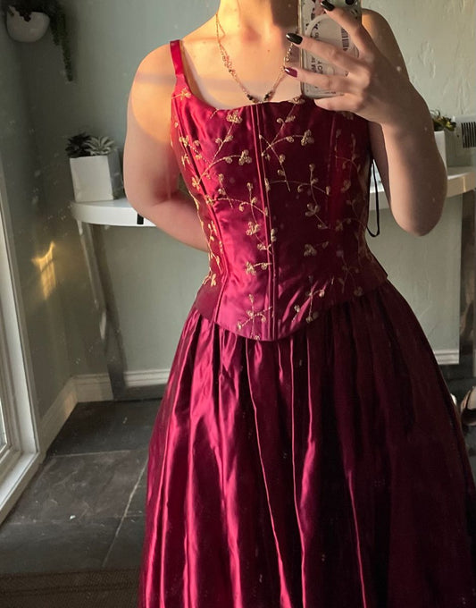 NiceVestidos--Gold and Red Corset Ball Gown NV5751