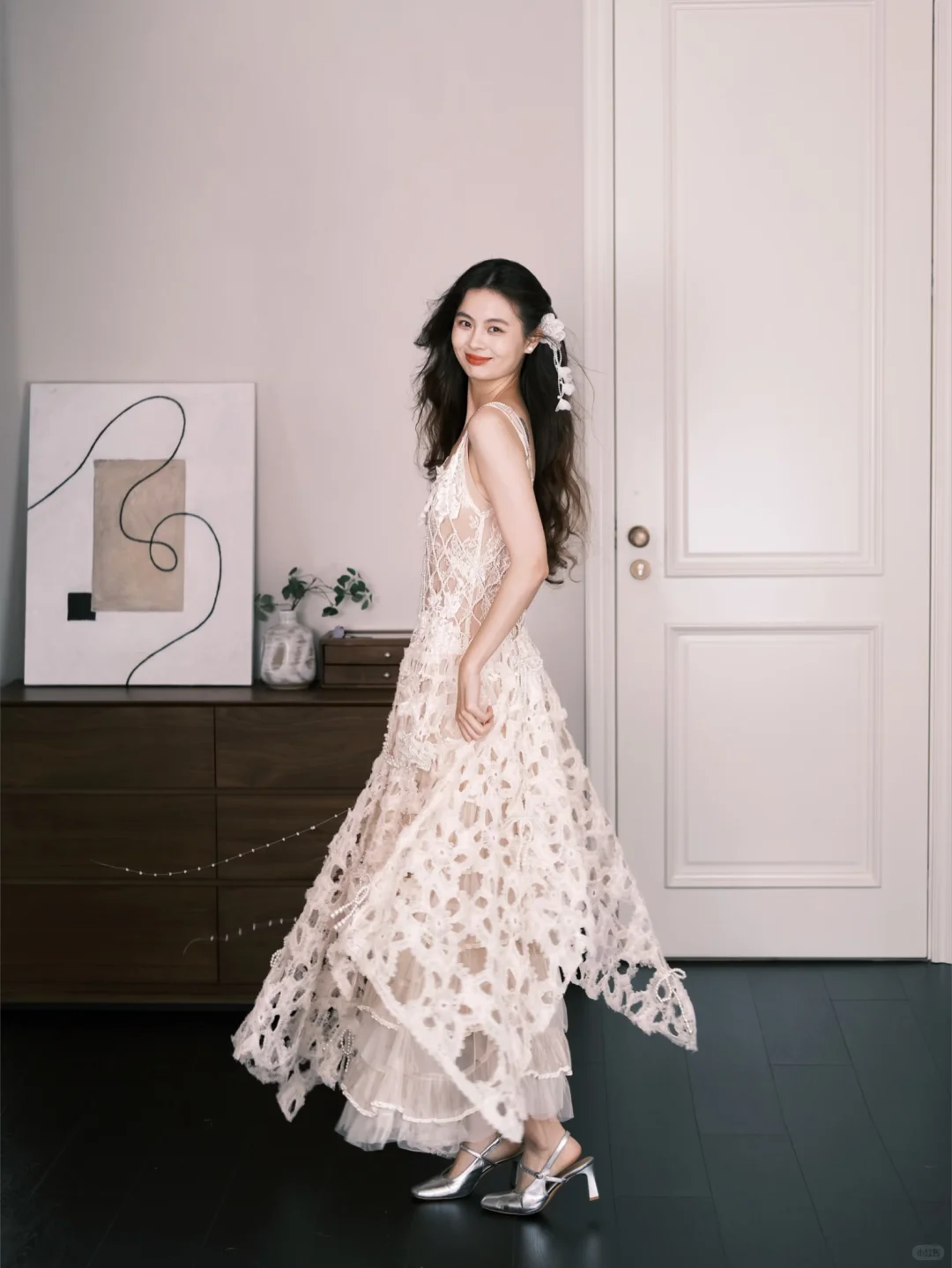Spaghetti Strap Bohemian Lace Wedding Dress, Cutout Floral Bridal Gown  NV7289