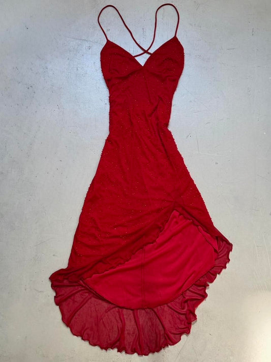 NiceVestidos-- Red fairy exquisite beaded mid-length chiffon prom dress NV5679