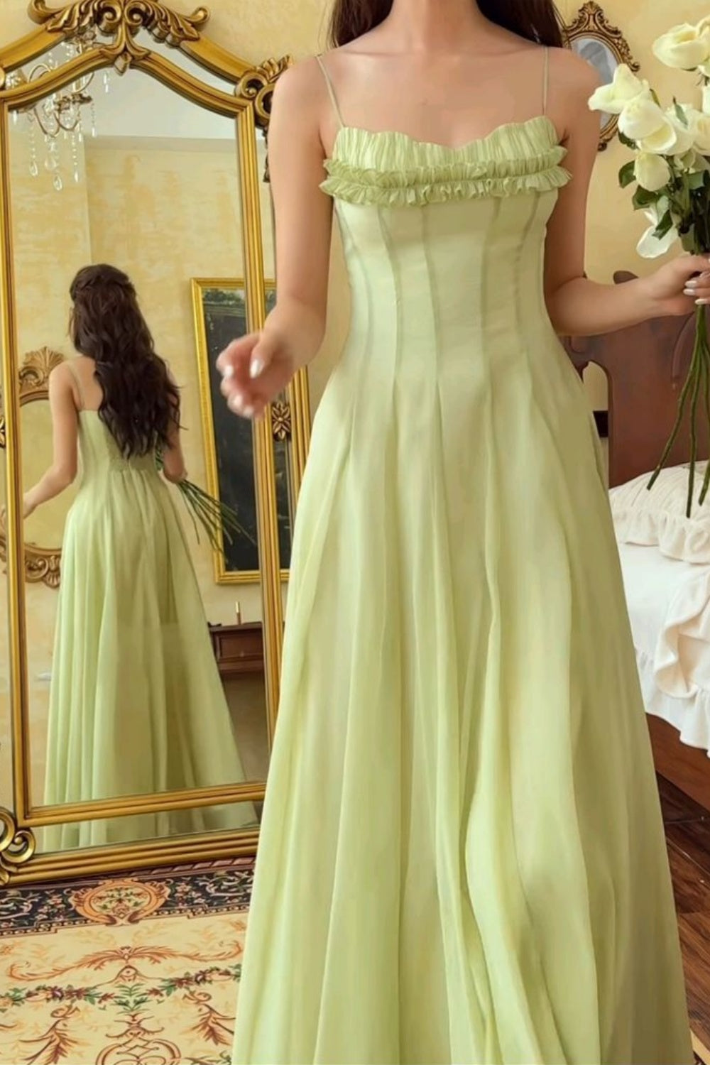 NiceVestidos – Grünes, langes, elegantes Chiffon-Abendkleid im Retro-Stil, NV5889