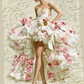 Sweetheart 3D Pink Floral Strapless High Low Ruffle Prom Dress with Gold Trim  NV7398