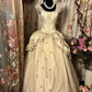 Vanilla Beige Vintage Fashion Delicate Lace Strap Long Satin Tulle Elegant Ball Gown Evening Dress nv3770
