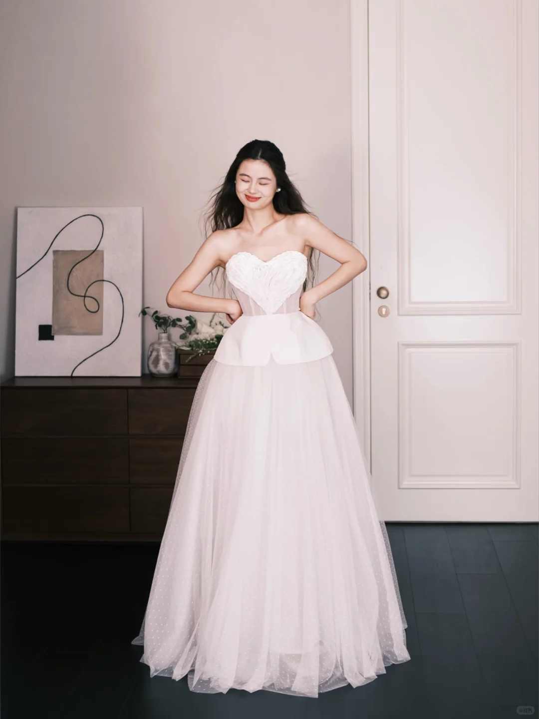 Strapless Heart Neck Dotted Tulle Wedding Dress, Romantic Ball Gown Bridal Gown  NV7326