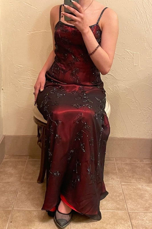 NiceVestidos--Elegant Vintage Style Gradient Purple Tulle Embroidered Beaded Spaghetti Strap Floor-Length Gown NV5797