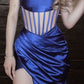 Robe de soirée longue fendue à bretelles spaghetti sexy et charmante de mode bleue nv2486