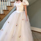 NiceVestidos--(Including veil)White pink floral princess tulle long ball gown simple wedding dress NV5828