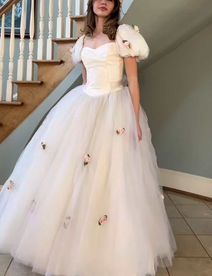 NiceVestidos--(Including veil)White pink floral princess tulle long ball gown simple wedding dress NV5828