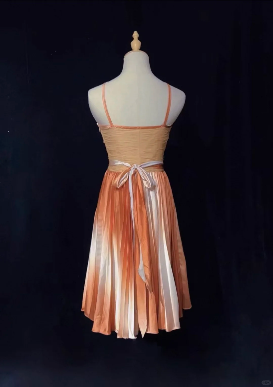 Spaghetti Strap Ombre Brown Midi Prom Dress Sheer V Neck Rhinestone Beading Pleated Skirt Flowing Ribbon Formal Gown  NV6899