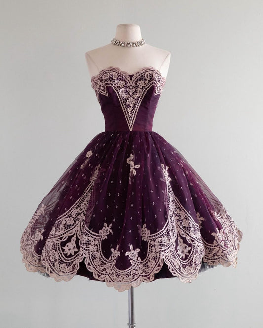 NiceVestidos-Purple Lace Short Formal Homecoming Dress Hoco Dress nv5500