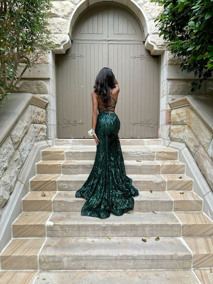 Green V-neck shiny fashion long sequins elegant mermaid slim fit formal floor-length prom dress evening gown party dress nv3474