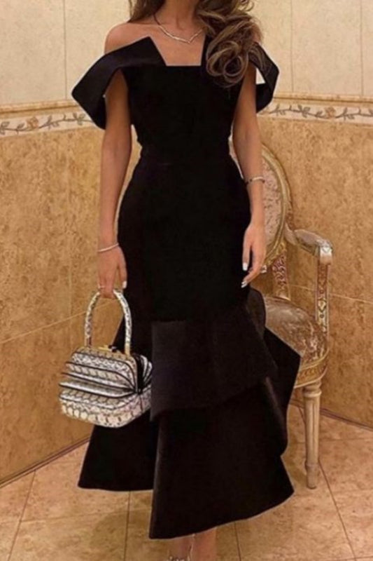 Schwarzes stilvolles, einzigartiges, langes Ballkleid-Abendkleid aus Samt, NV3195