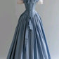 Blue Vintage Elegant Long Satin Ball Gown Evening Gown nv4204