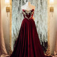 Burgundy Vintage Velvet Long Ball Gown Evening Dress Party Dress nv4848