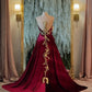 Burgundy Vintage Velvet Long Ball Gown Evening Dress Party Dress nv4848