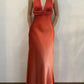 Orange Fashion Elegant V-Ausschnitt Langes Satin Ballkleid Abendkleid Partykleid nv4166