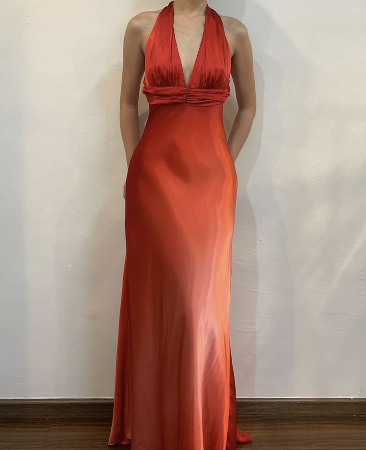 Orange Fashion Elegant V-Ausschnitt Langes Satin Ballkleid Abendkleid Partykleid nv4166