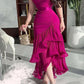 Purple elegant fashion short sleeve off shoulder ruffle chiffon slim fit long ball gown evening dress party dress nv2113