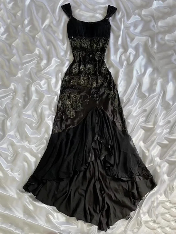 Black elegant exquisite beaded long chiffon ball gown evening dress party dress nv3585