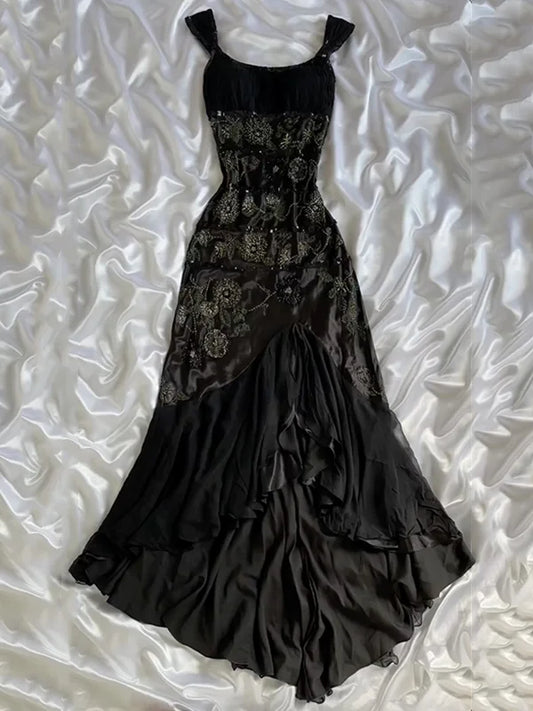 Black elegant exquisite beaded long chiffon ball gown evening dress party dress nv3585