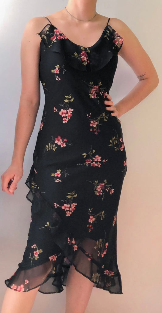 NiceVestidos – Schwarzes, geblümtes, kurzes, mittellanges Chiffon-Feenkleid, Heimkehrkleid NV5724