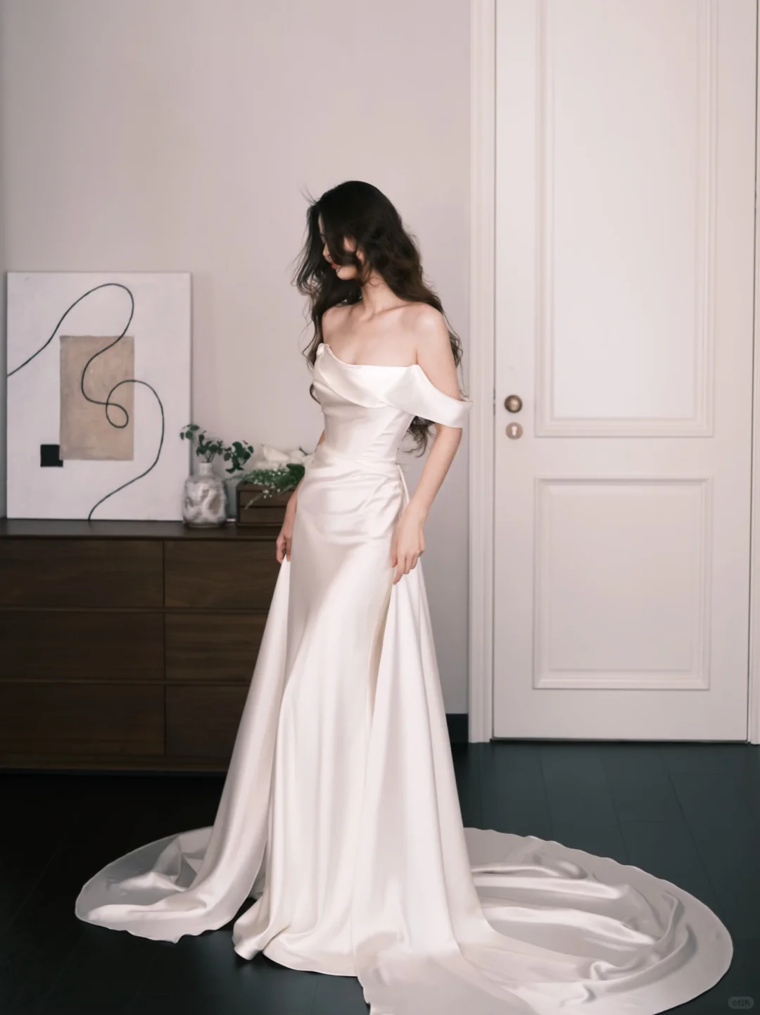 Off The Shoulder Satin Mermaid Wedding Dress  NV7317
