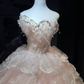 Light Pink Layered Petal Tulle Long Evening Gown Strapless 3D Floral Puffy Ball Gown Prom Dress  NV7079