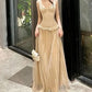 Champagne Elegant Round Neck Sleeveless Mermaid Long Chiffon prom dress Evening Dress Party Dress nv3748