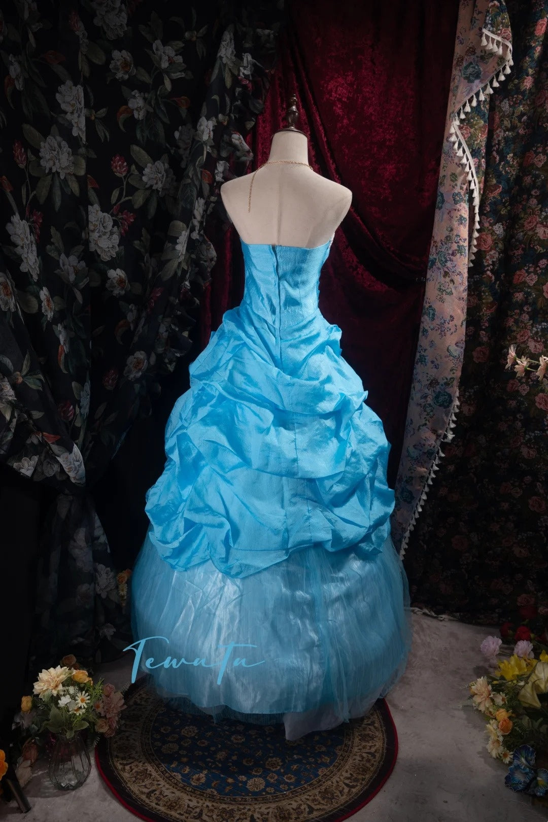 Blue delicately beaded long tulle ball gown NV6661