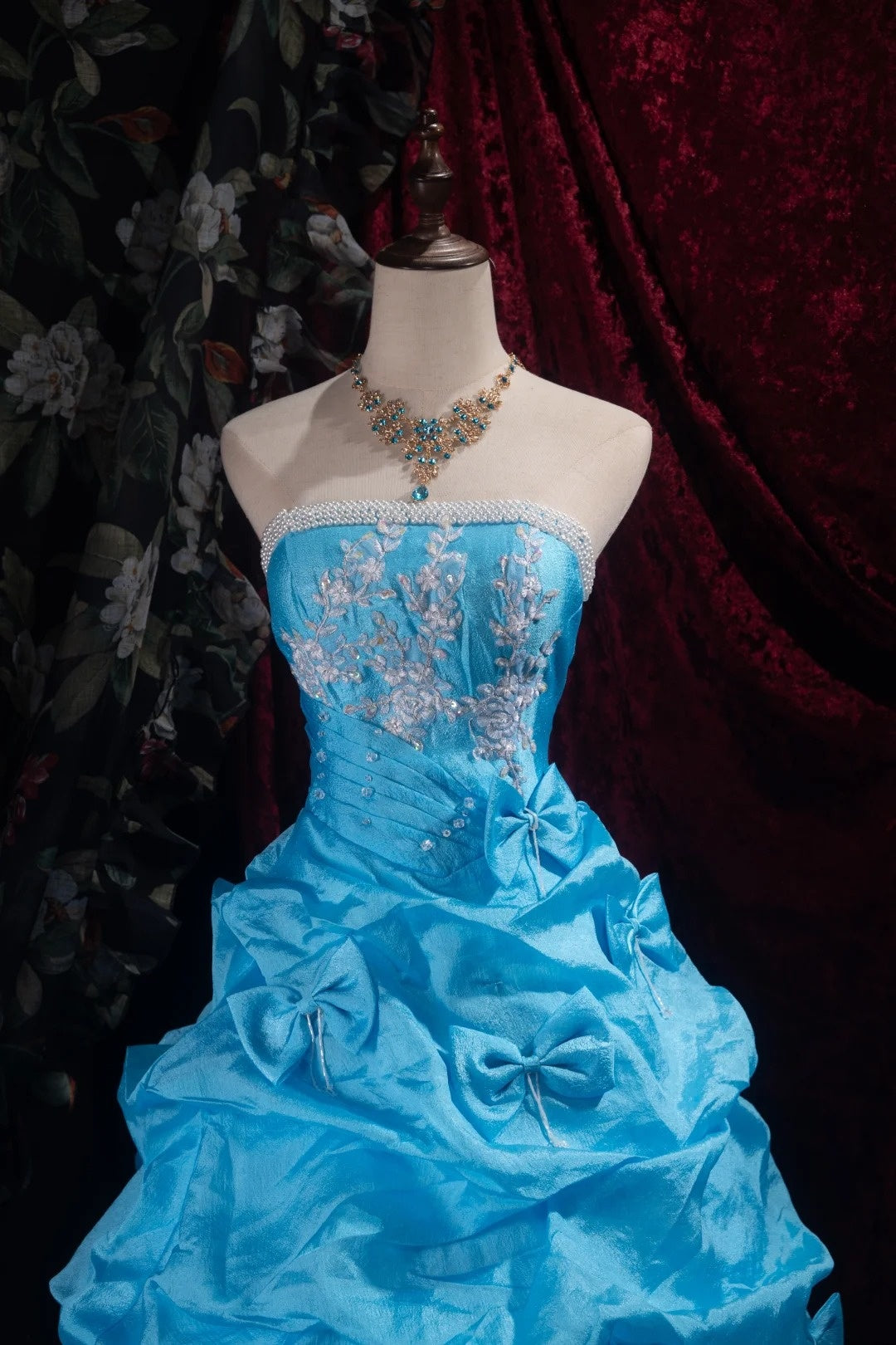 Blue delicately beaded long tulle ball gown NV6661