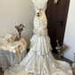 Ivory White Floral Beaded Long Satin Ball Gown Evening Gown Wedding Dress nv4216