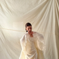 Off White Strapless Satin Mermaid Wedding Gown Detachable Tulle Flare Sleeves  NV7186