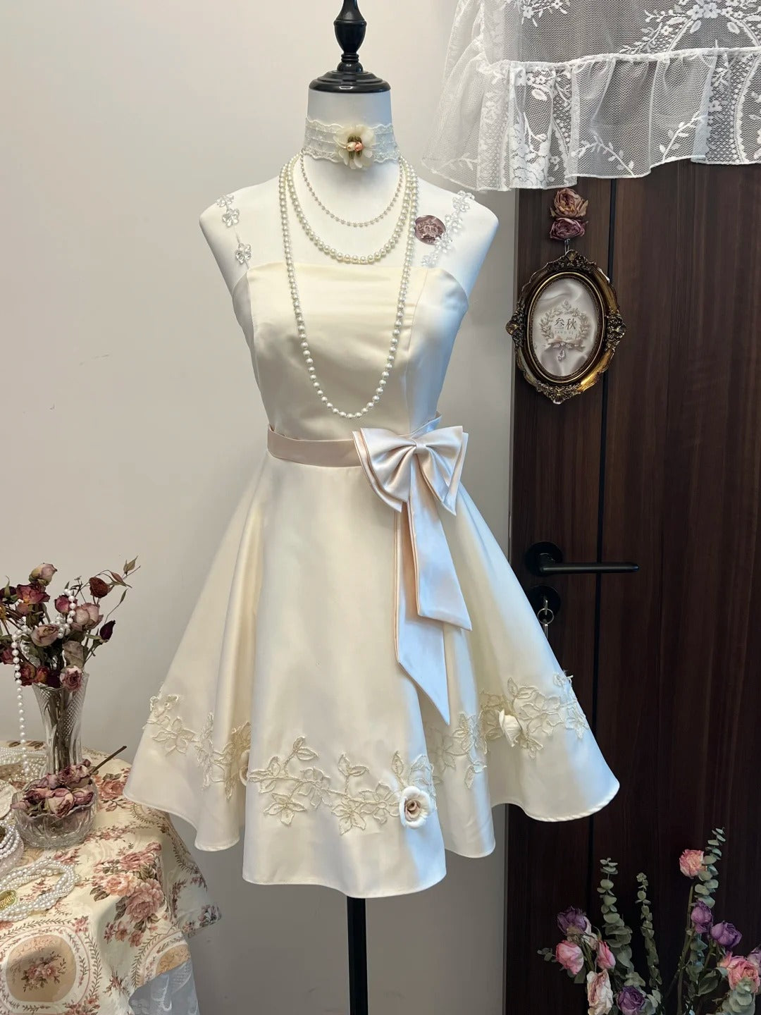 White floral homecoming dress short satin party dress sweet date dress birthday dress nv4261