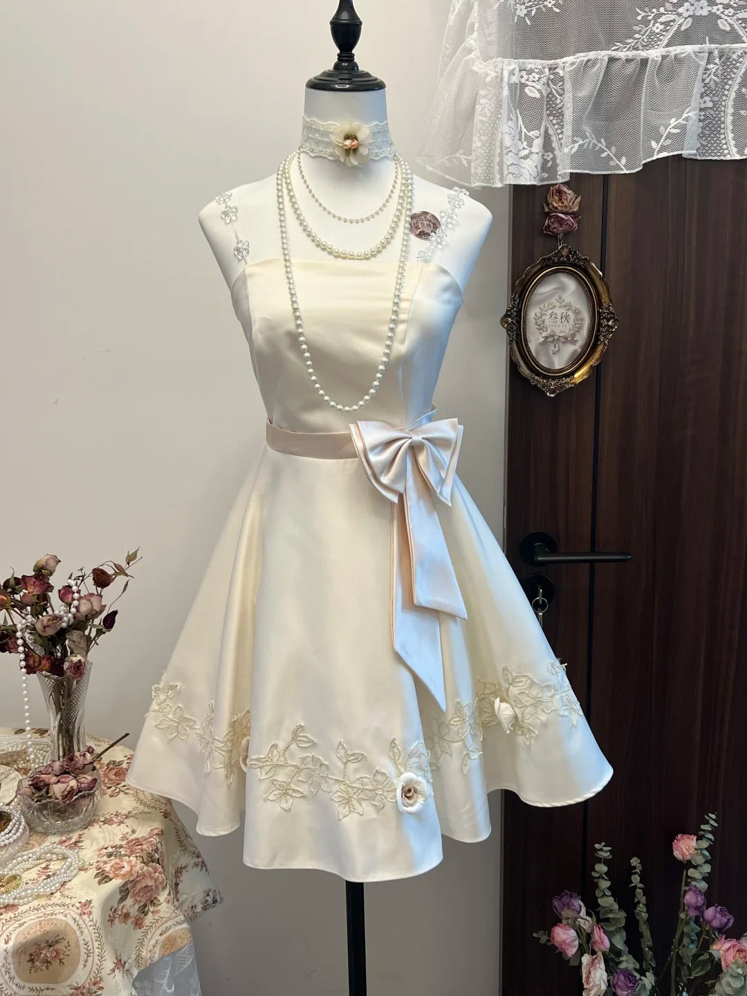 White floral homecoming dress short satin party dress sweet date dress birthday dress nv4261
