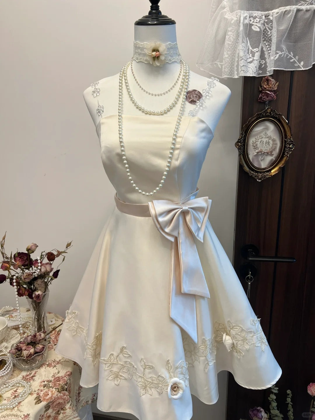 White floral homecoming dress short satin party dress sweet date dress birthday dress nv4261