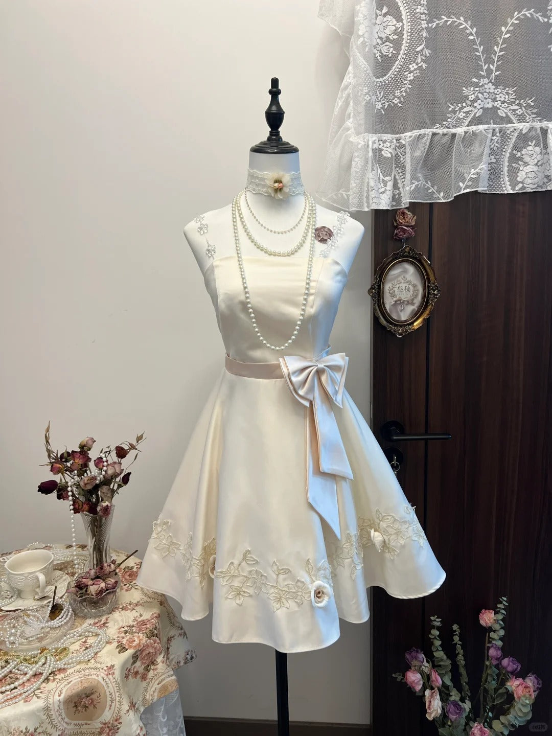 White floral homecoming dress short satin party dress sweet date dress birthday dress nv4261