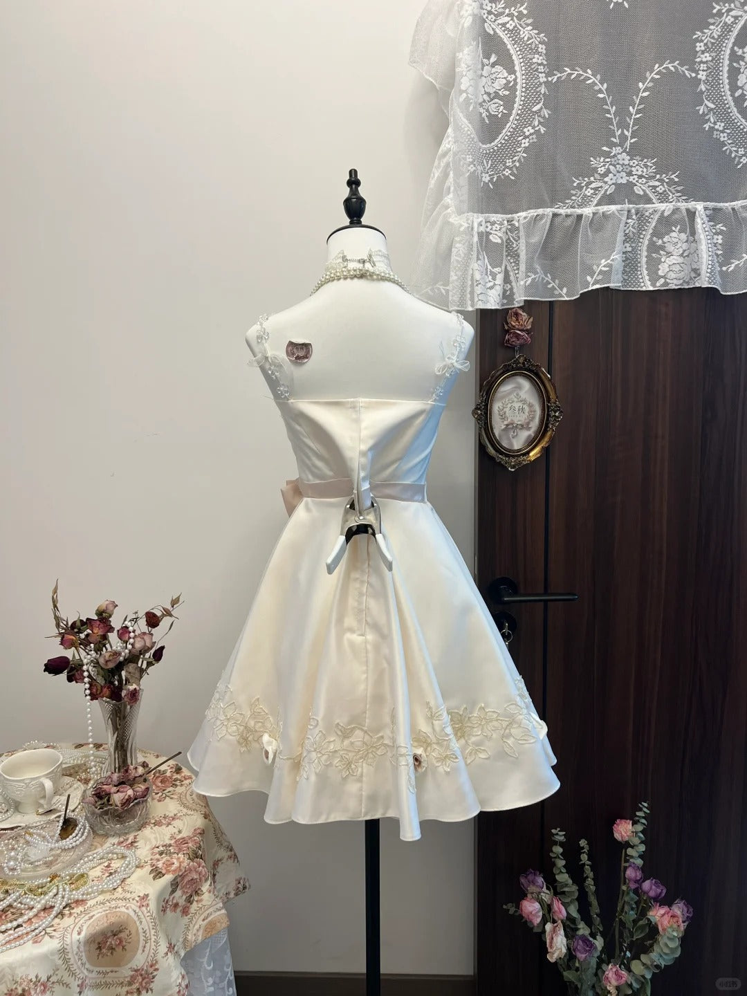 White floral homecoming dress short satin party dress sweet date dress birthday dress nv4261