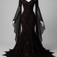 NiceVestidos-_Burgundy Delicate Lace Long-Sleeved Sweetheart Neck Floor-Length Chiffon Dress NV6015