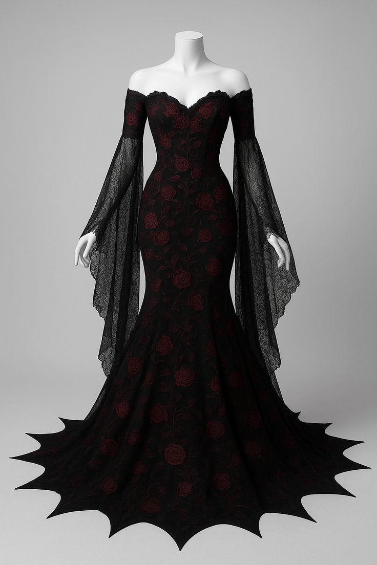 NiceVestidos-_Burgundy Delicate Lace Long-Sleeved Sweetheart Neck Floor-Length Chiffon Dress NV6015