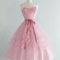 Pink Tulle Fashion Tulle Midi Bow Homecoming Dress Party Dress nv3038