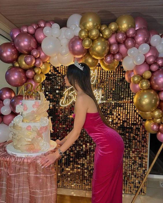 Robe de soirée longue en velours rose vif, simple et élégante, robe d'anniversaire, robe de bal, robe de soirée nv1996