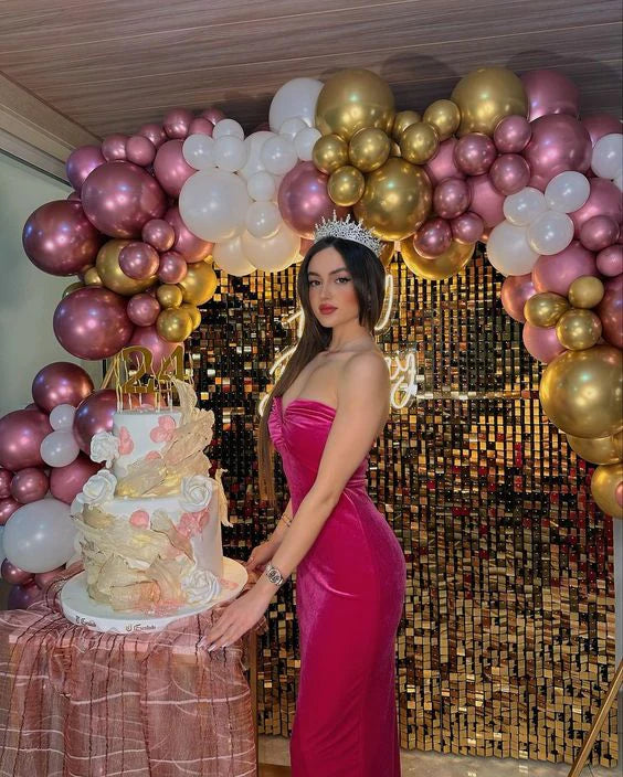 Robe de soirée longue en velours rose vif, simple et élégante, robe d'anniversaire, robe de bal, robe de soirée nv1996